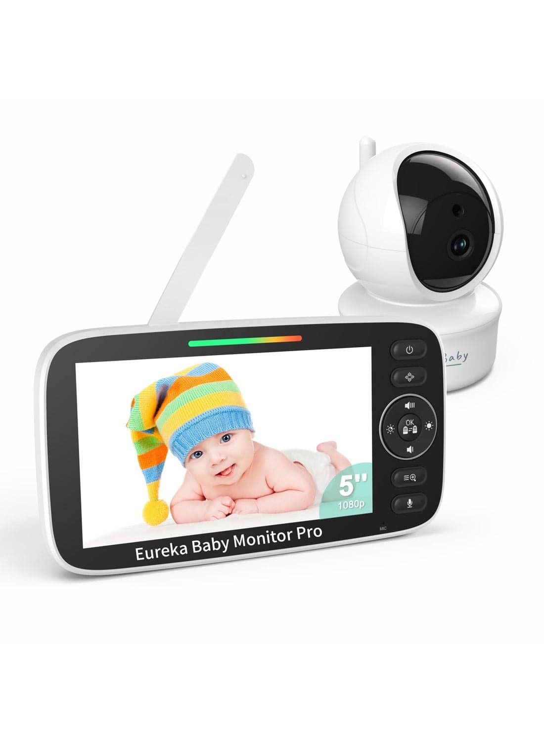 Eureka Baby Monitor 5 Inch HD Video Baby Monitor with Camera, No WiFi Secure Connection, Night Vision, 2-Way Audio, Cry Detection, Temperature Alert, PTZ Camera, Lullabies, Long Range