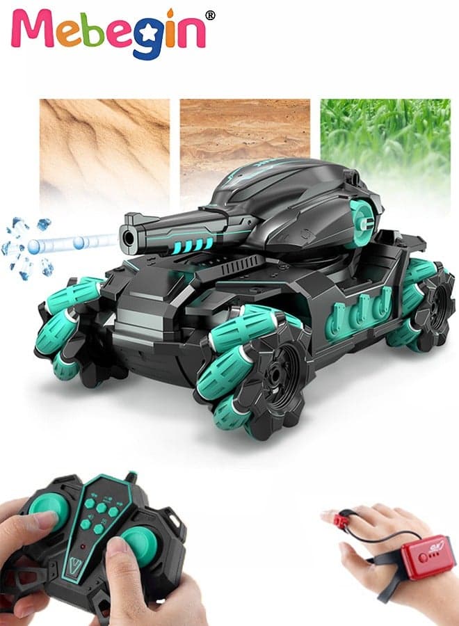 Remote Control Tank Toy with 30° Rotatable Barrel, 2.4 GHz Double Side Radio Control Drift Race Car Set with Water Beads, Gesture Sensing RC Stunt Car with Light and Music, Suitable for Various Roads, Ideal Gift for Kids Aged 14+