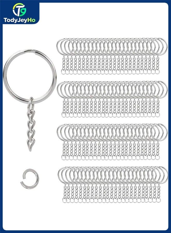 100pcs Metal Split Key Chain Rings with Chain Silver Key Ring and Open Jump Rings Bulk for Crafts DIY (1"/25mm)