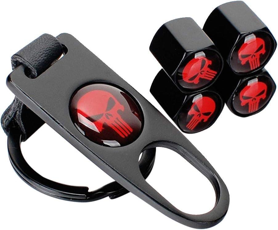 Benust Skull Tire Valve Caps (4PCS) with Wrench Keychain