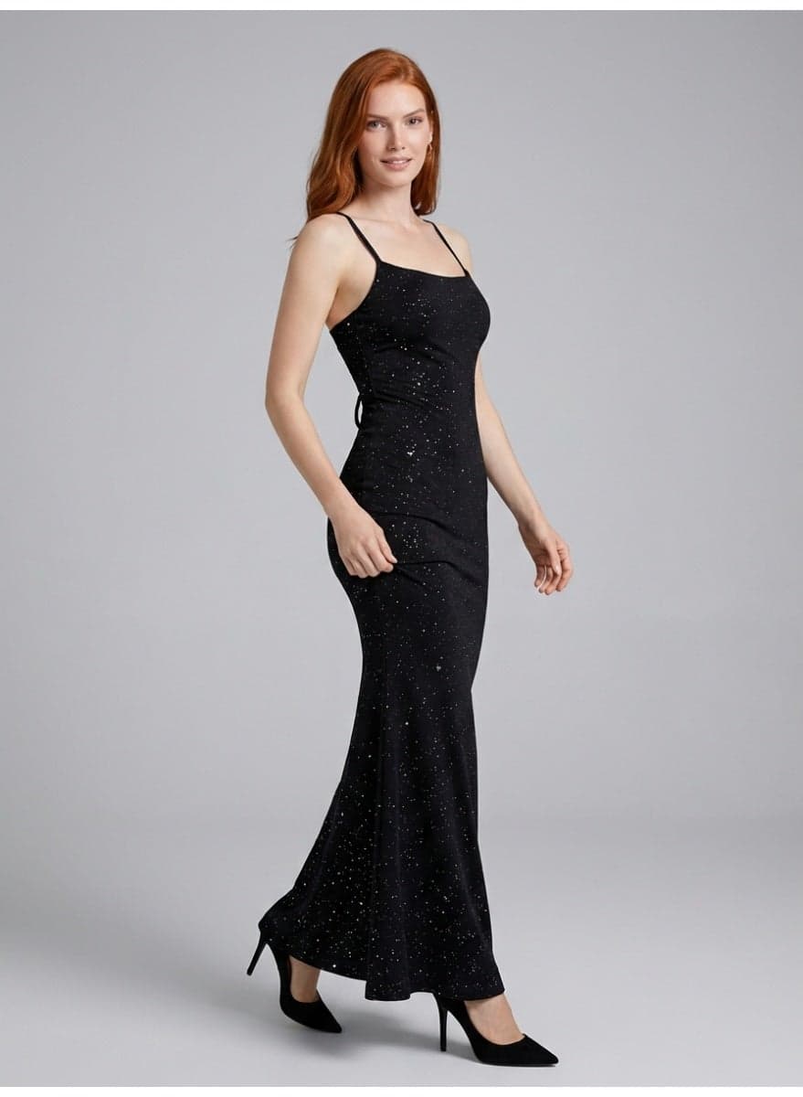Black Spaghetti Strap Mermaid Dress – Fitted Style