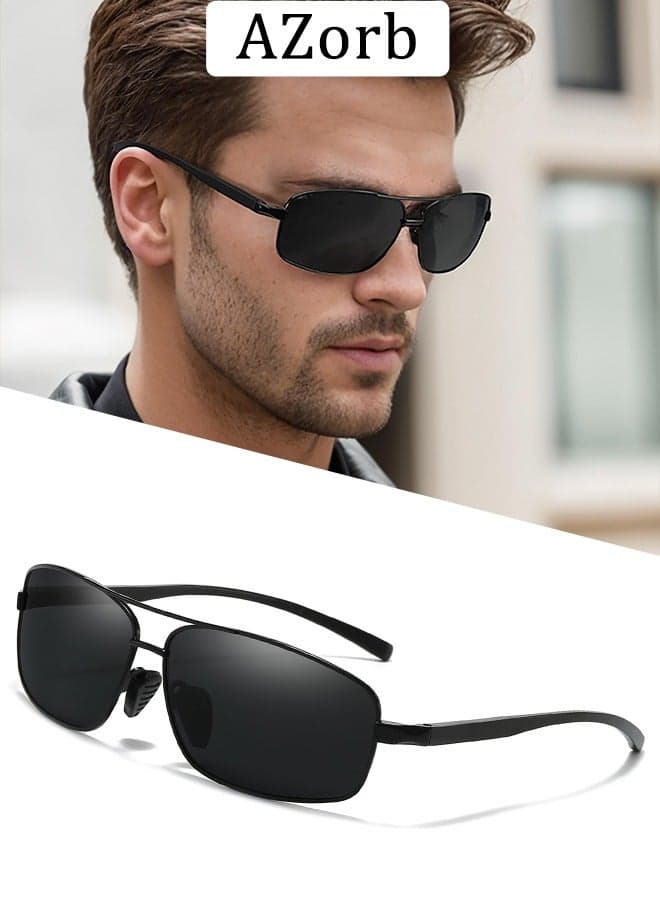 Men's Polarized Sunglasses for Men Women Metal Rectangular Frame Sun Glasses High Quality Military Aviator Sunglasses with UV400 Protection Shades Outdoor Travel Driving