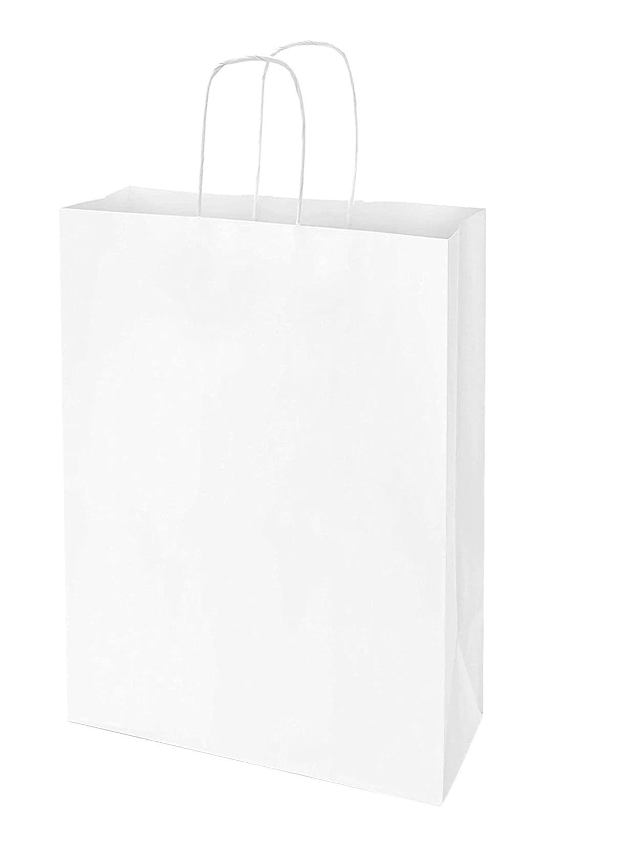 White Paper bags With Handles 27 x 22 x 11 cm Large Kraft Gift Bags For Birthday Party Favors, Weddings, Bridal Shower, Businesses (12 Bags)