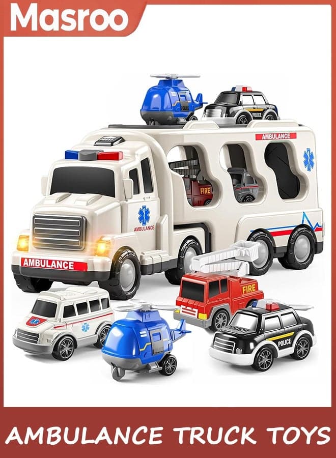 5 Pack Emergency Rescue Vehicle Toddler Truck Toys for 3 4 5 6 Year Old Boys (Ambulance Truck)