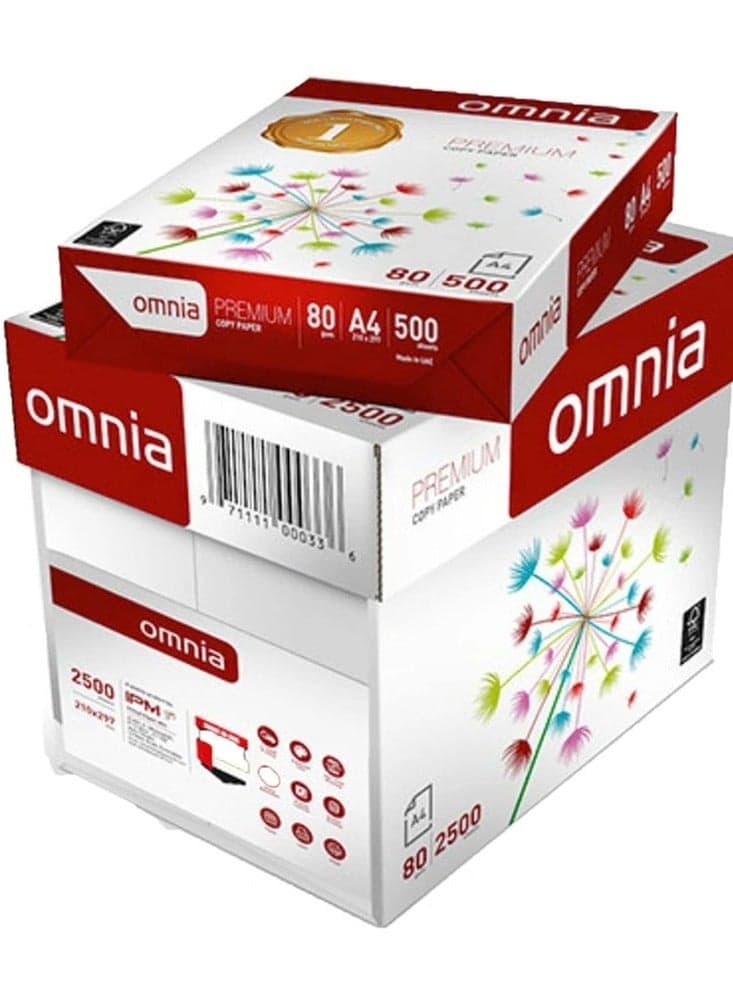 Omnia A4 Copy Paper – 1 Carton (5 Reams x 500 Sheets) – 80 GSM, Total 2500