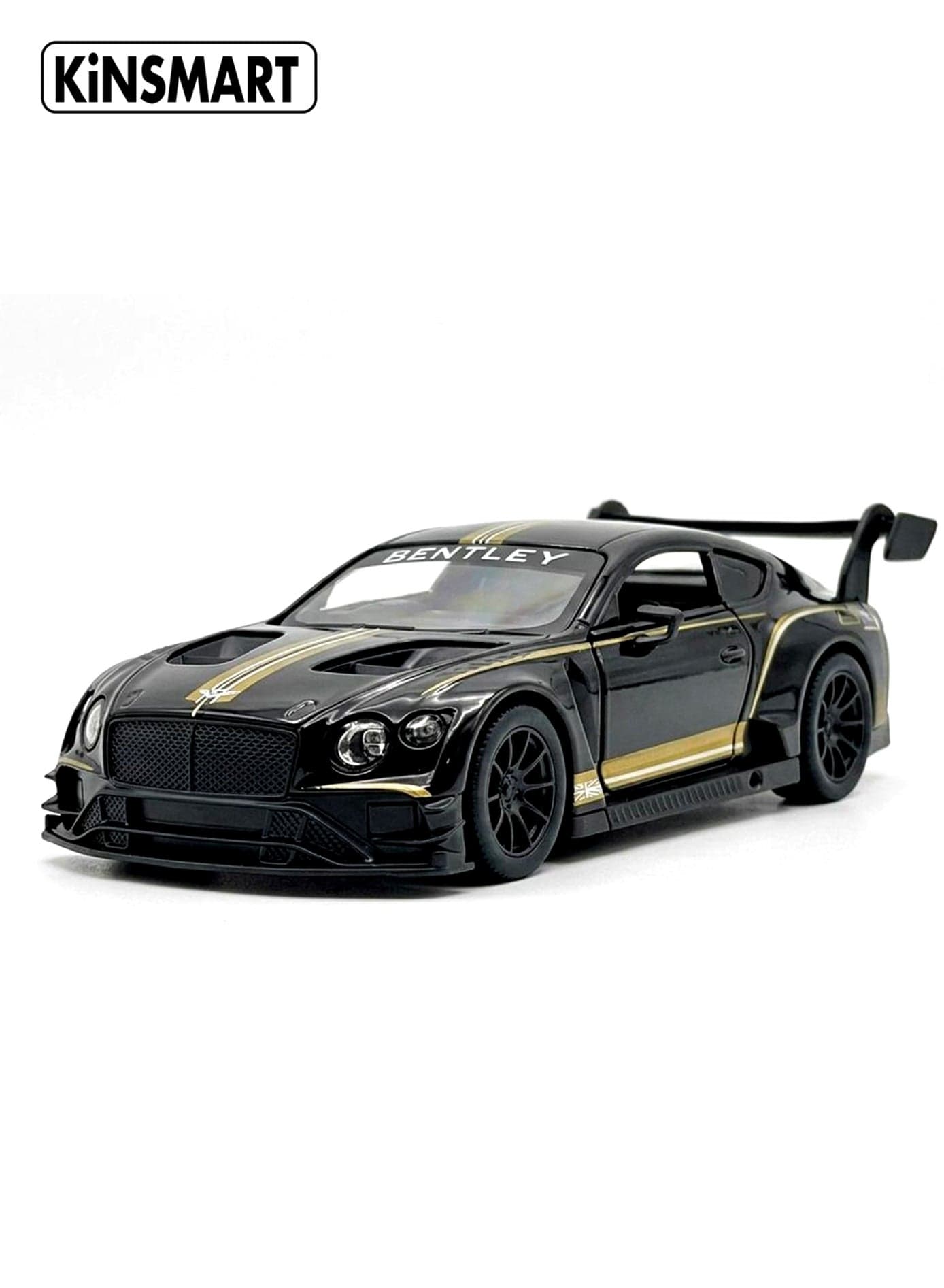 Kinsmart 1:38 Bentley Continental GT3 Die-Cast Model Car (Black) – Pull Back Toy for Kids & Collectors