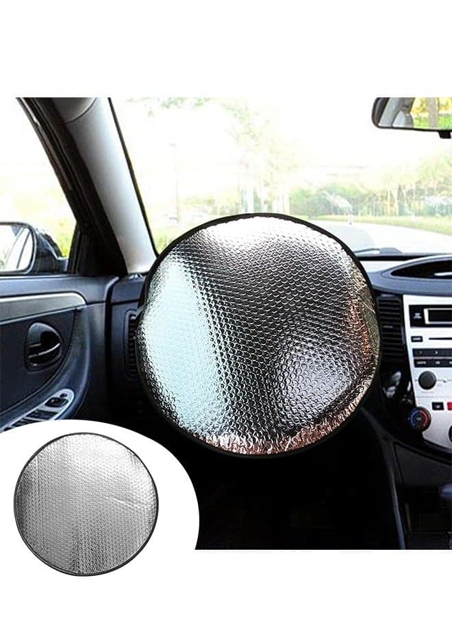 Steering Wheel Sun Shade Cover, Vehicle Steering Wheel Sunblock Cover, Universal Reflective Steering Wheel Shield, Steering Wheel Sun Heat Shield for SUV Truck Van (Silver)