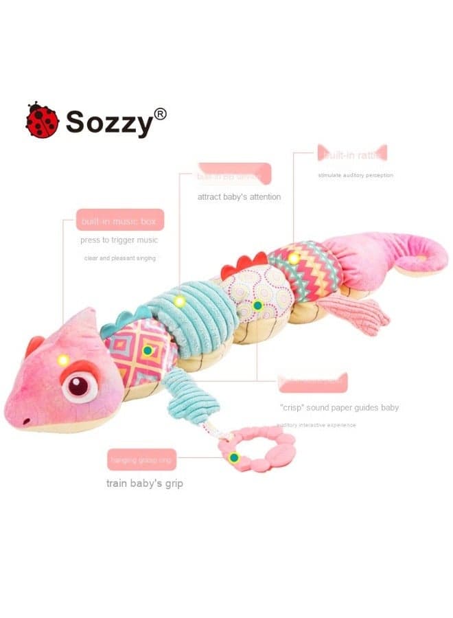 Baby Toys, Infant Stuffed Animal Musical Toy with Teether, Rattle, Textures and Crinkle - Montessori Sensory Activity Soft Height Gauge Toy for Tummy Time Newborn Babies Gifts, Chameleon