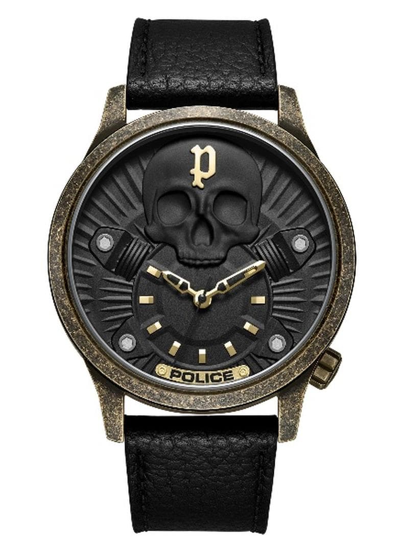 Men Jet Black Dial Black Leather Strap Analog Watch - 44mm