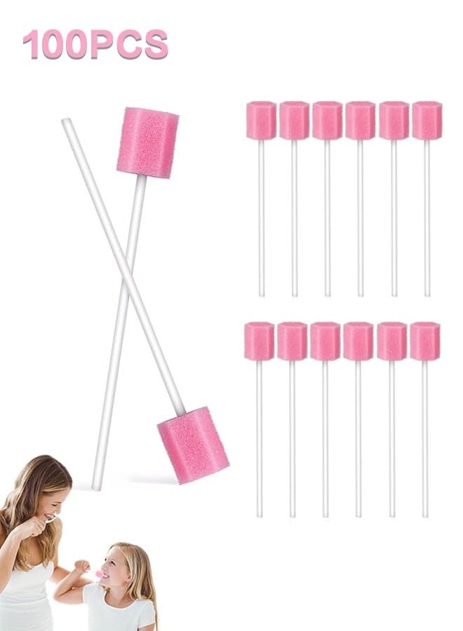 100Pcs Oral Swabs Disposable Mouth Swabs Sponge- Tooth Cleaning Sponge Swab for Oral Care, Pink