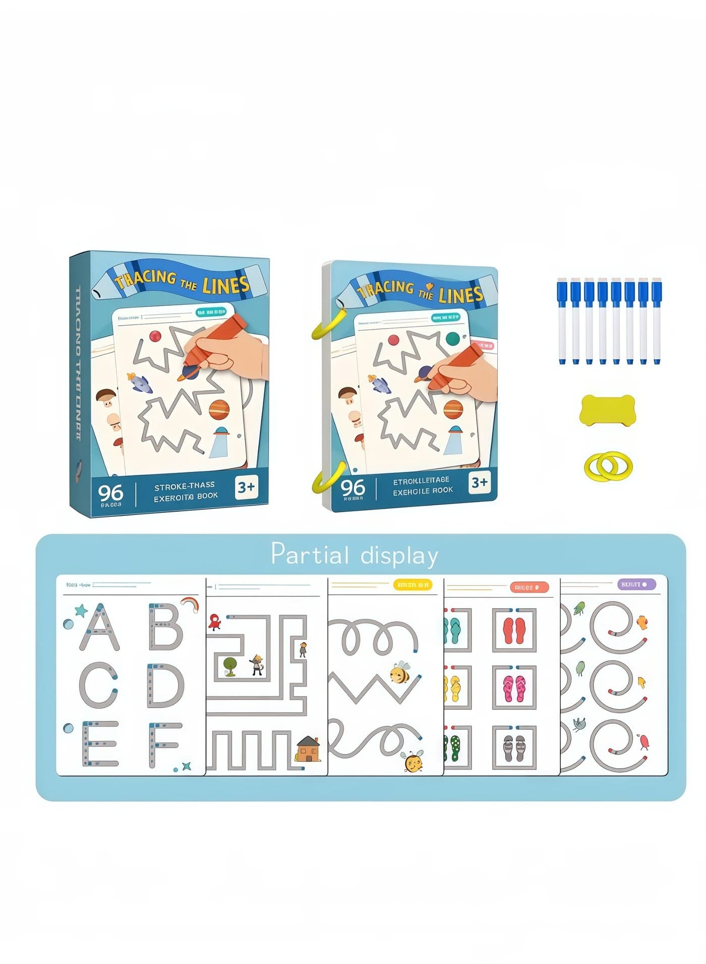 96 Pages Magical Tracing Workbook Set,Hand Writing Pen Control Training Book For Learning To Write The Alphabets & Numbers,Concentration training,Preschool Educational Reusable Learning Book For Kids