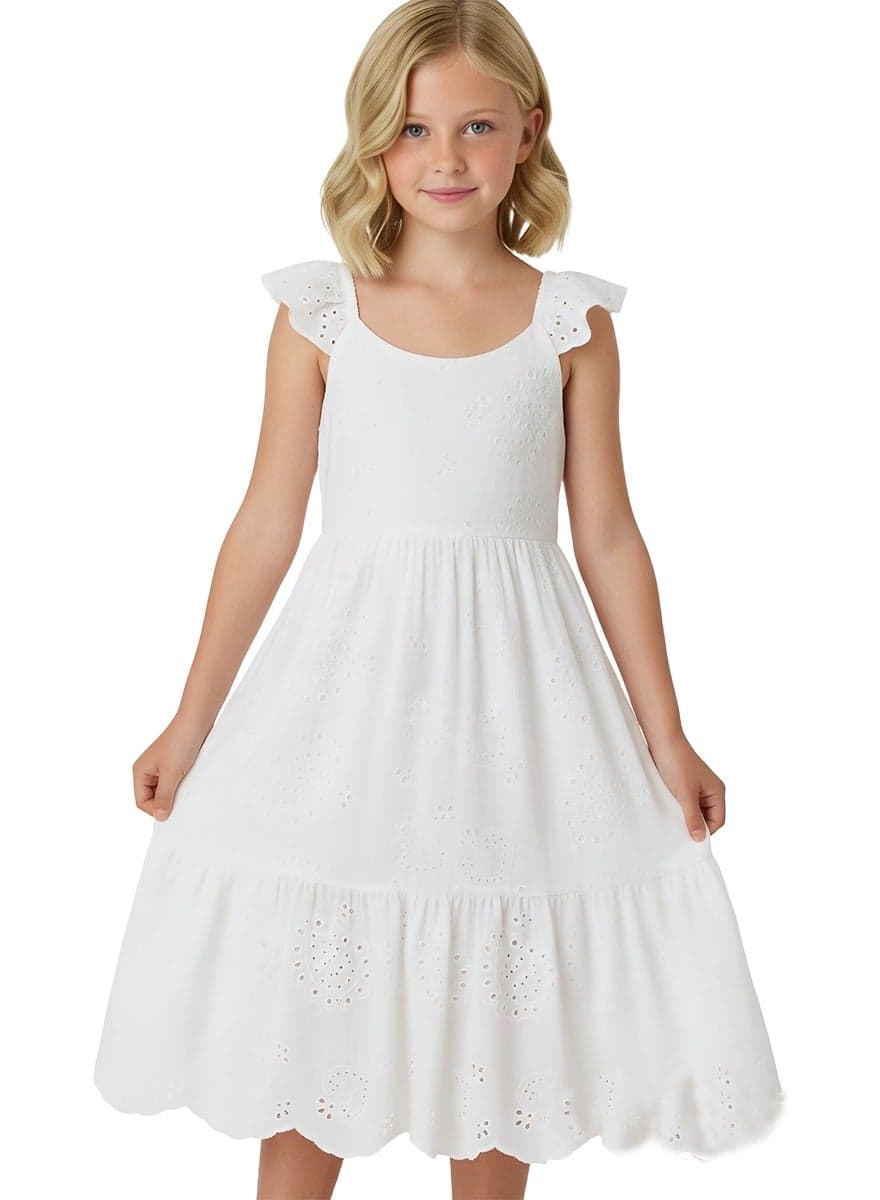 Ruffles Patchwork Princess Dress For Kids Teenage Girls Summer Dress 8 10 12 Years White Cotton Lace Dress Big Children Clothing