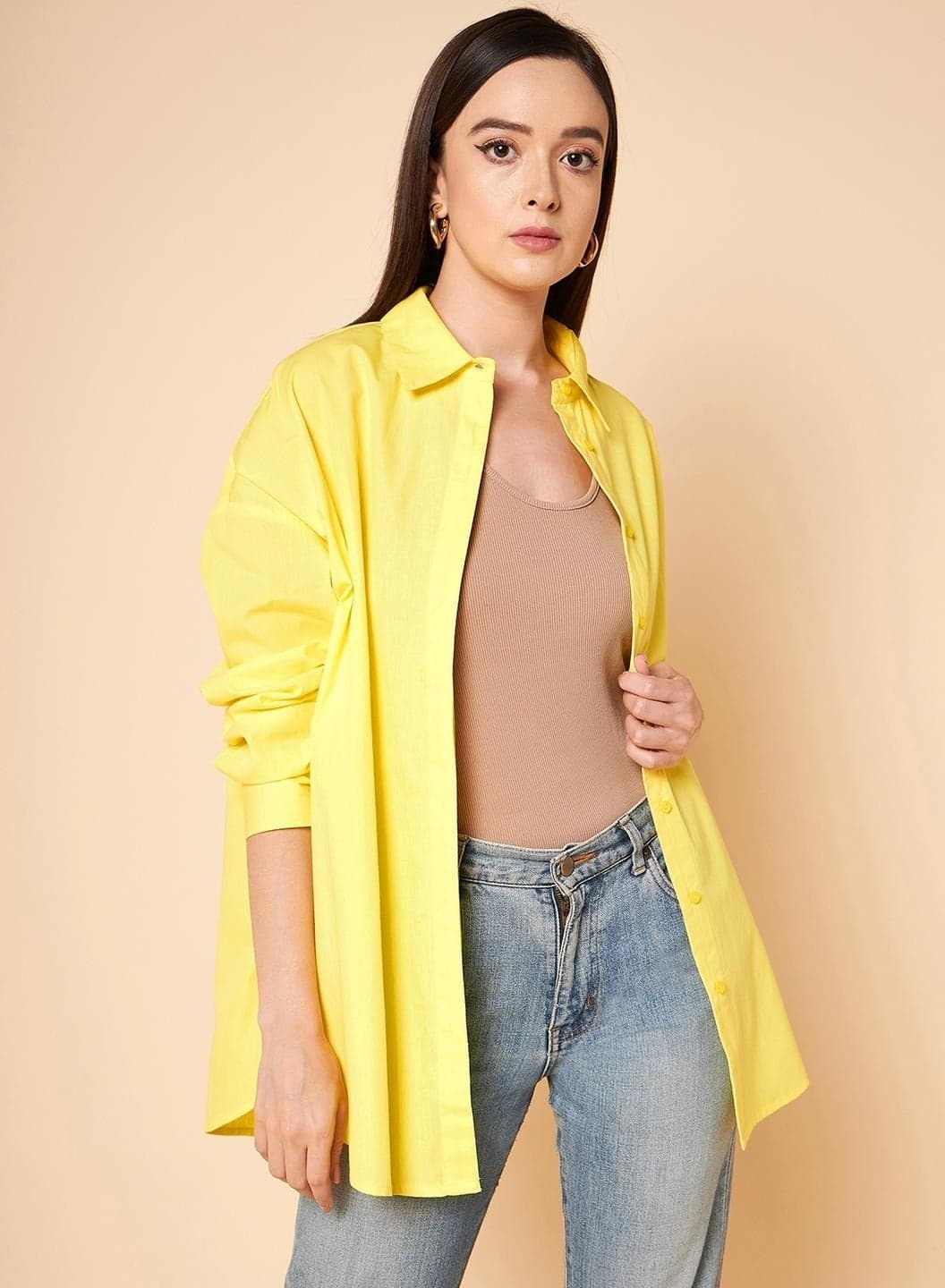 Oversized Solid Cotton Casual Shirt for Women