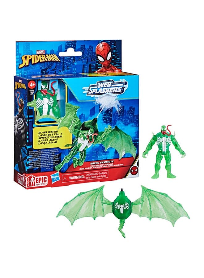 Marvel Spider-Man Epic Hero Series Web Splashers Green Symbiote Hydro Wing Blast, Action Figure and Vehicle Playset, Super Hero Toys for Kids 4 and Up