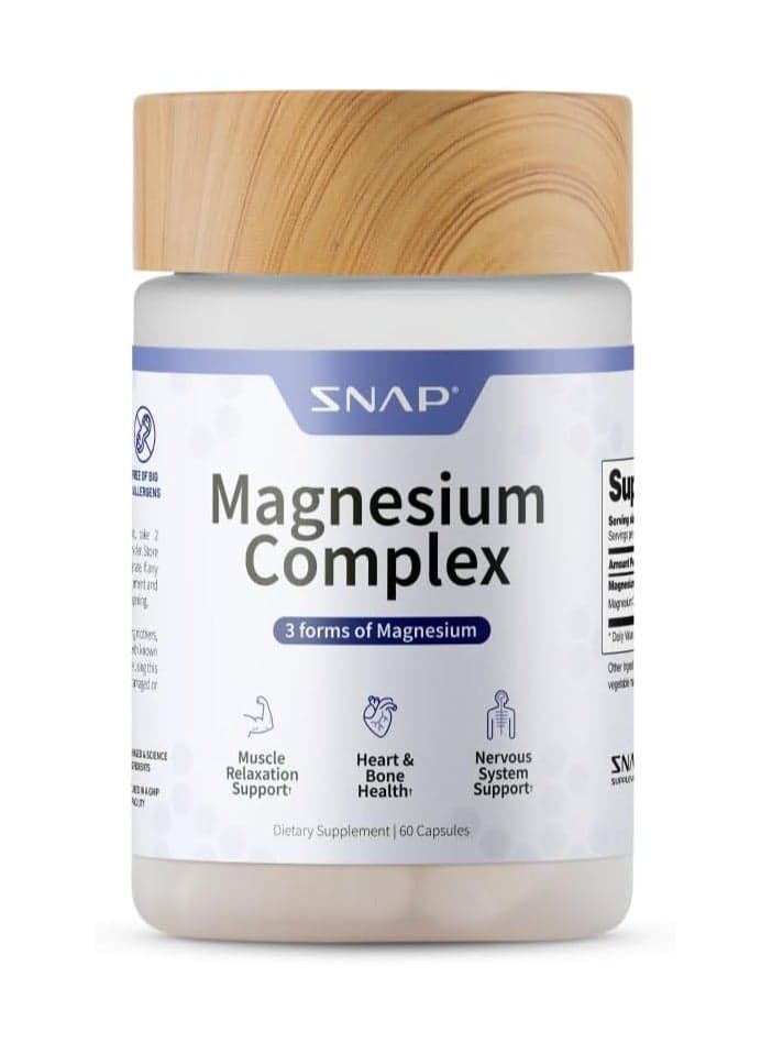 Magnesium Complex 3 Forms Of Magnesium Muscle Relaxation Heart And Bone Health And Nervous System Support Dietary Supplement - 60 Capsules