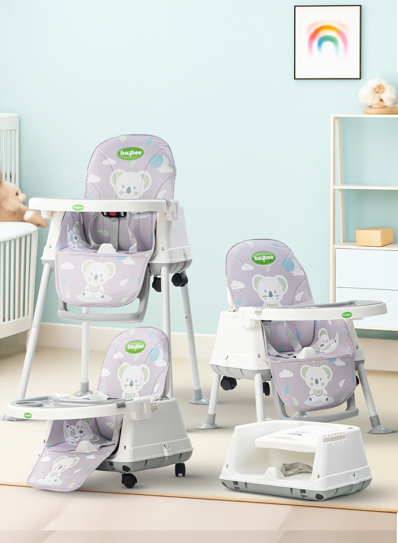 4 In 1 Nuvella Convertible Baby High Chair For Kids With Adjustable Height And Footrest Baby Chair Toddler Feeding Chair Booster Seat With Food Tray, Wheels & Safety Belt Kids High Chair For Baby Toddlers 6 Months To 4 Years Grey