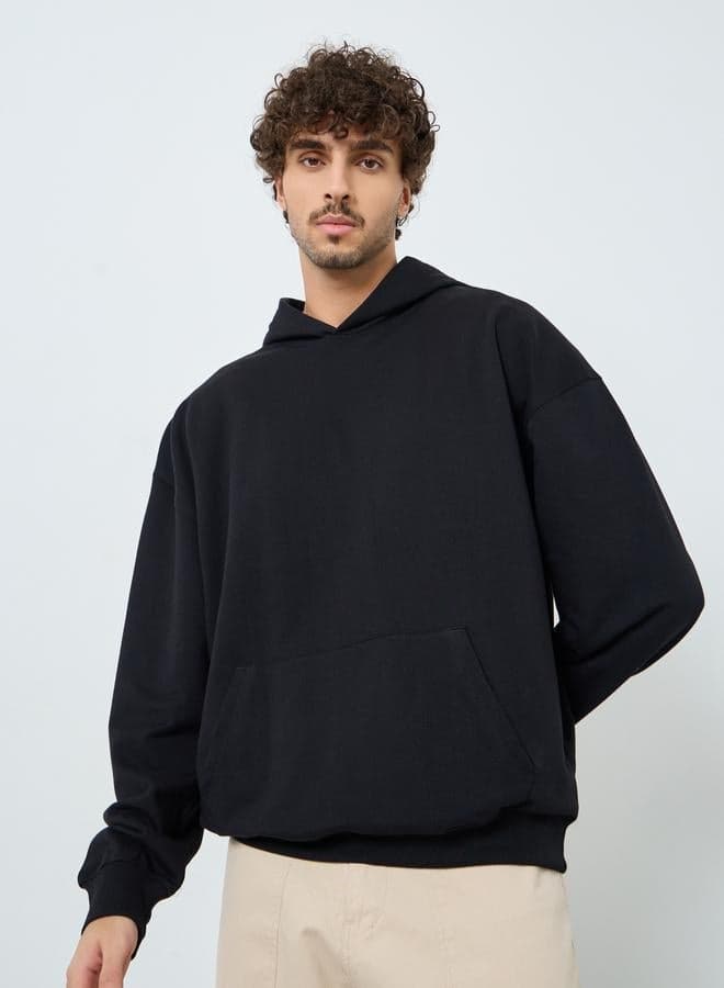 Styli Men Black Tokyo Print Oversized Fleece Hoodie