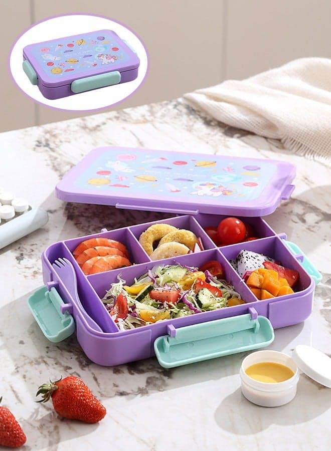 Bento Lunch Box for Kids School, Children's Lunch Box with 5 Compartments, Leak-proof Lunch Box with Tablewares for Girls and Boys, Snack Box, Perfect for School, Nursery & Trips, 1200ml
