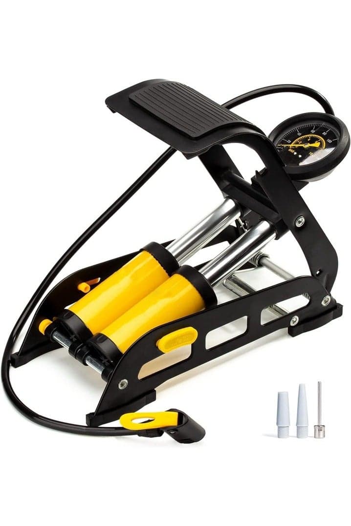 HELEE Double Cylinder Barrel Bike Foot Pump,160PSI Aluminum Body Floor Air Pump with Precisional Accurate Pressure Gauge Smart Valve Head for Presta Schrader & Deutschland