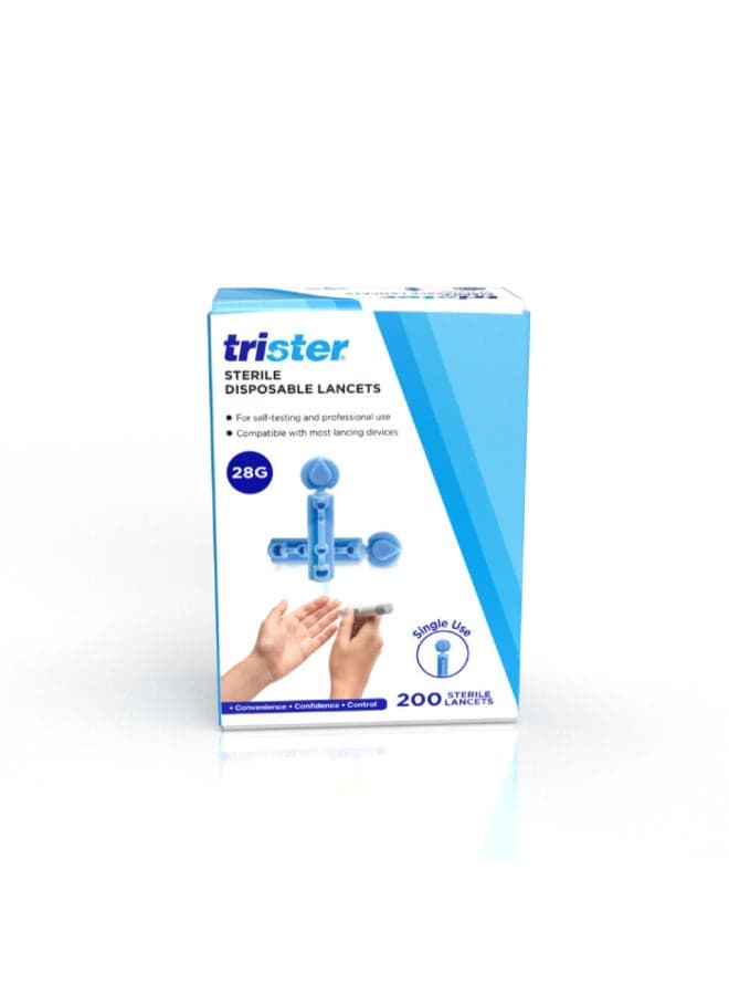 Sterile Disposable Lancets 28G (TS-383SDL) — Universal Blood Sampling Lancets, Sterile, Tri-Bevel Tip — Compatible with Most Lancing Devices, 200pcs