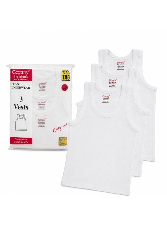 Boys 3-Piece Cotton Sleeveless Innerwear Vest Pack
