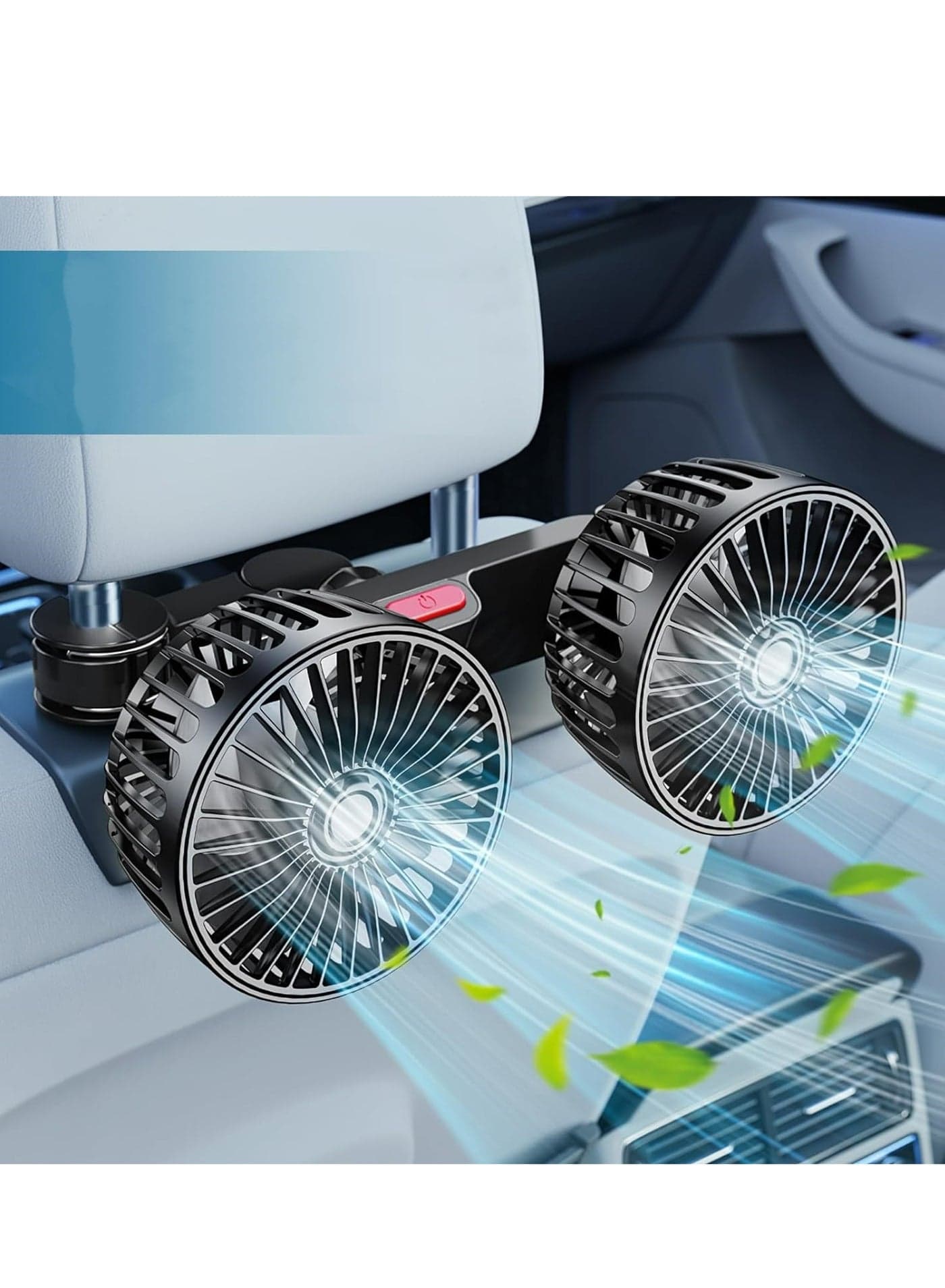 Car Fan for Backseat, USB Powered Dual Head Car Seat Headrest Fan for Car, 3 Speeds & 360° Rotatable Car Window Fan, Powerful Air Circulation Fan with Adjustable Holder for All Cars