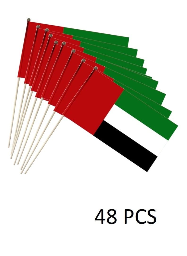 48 PCS Of UAE Hand Waving Flags 20 x 30 CM With Wood Stick For National Day Celebration