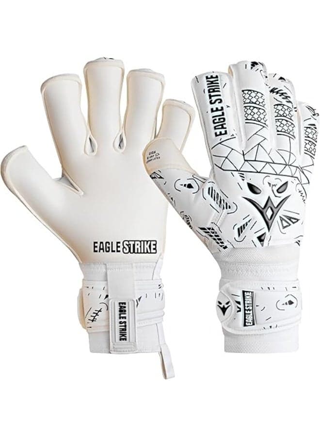 Eagle Strike Soccer Goalie Gloves with Removable Finger Protection, 4mm German Giga Latex, White