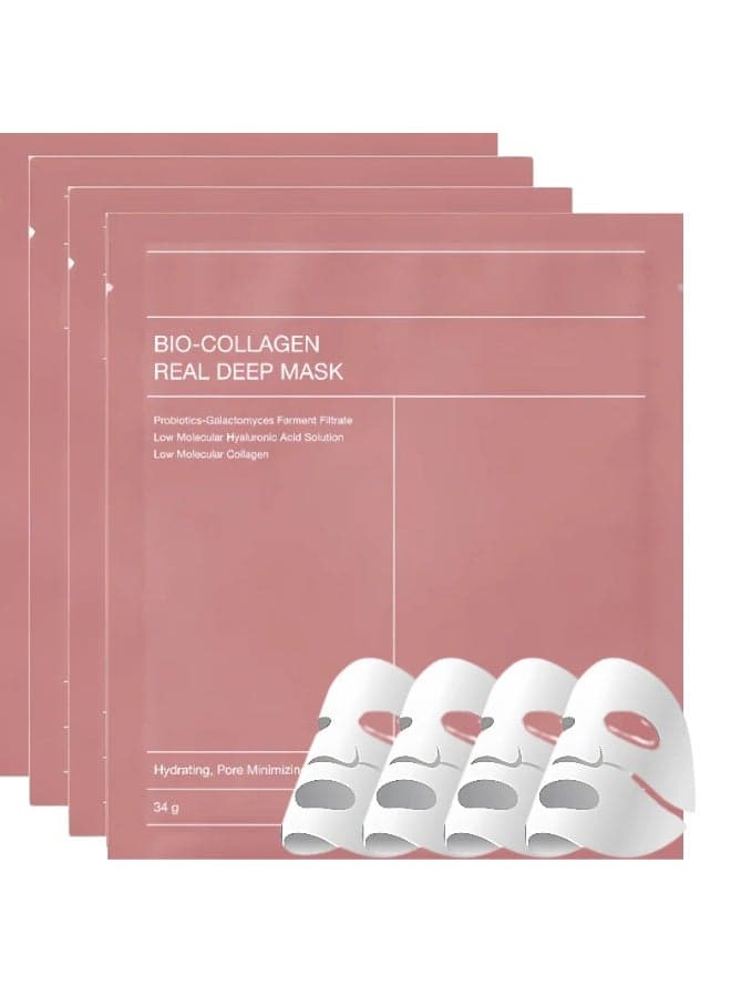 4PCS Bio-Collagen Real Deep Hydration Face Mask – Nourishing, Smoothing, Anti-Wrinkle, Pore Refining & Moisturizing Treatment (4 Pcs)