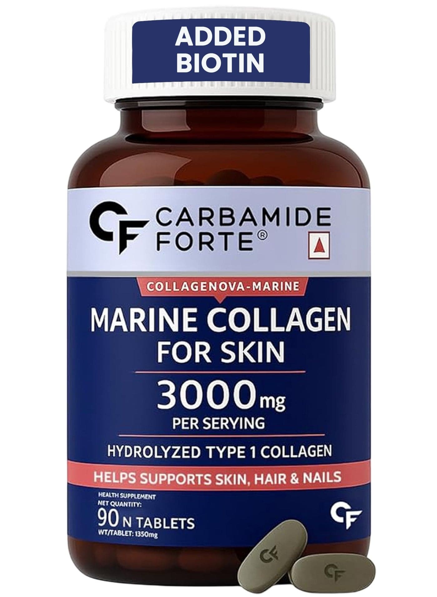 Hydrolyzed Marine Collagen Peptides 3000mg with Biotin & Hyaluronic Acid - Collagen Type 1 Powder - 90 Tablets