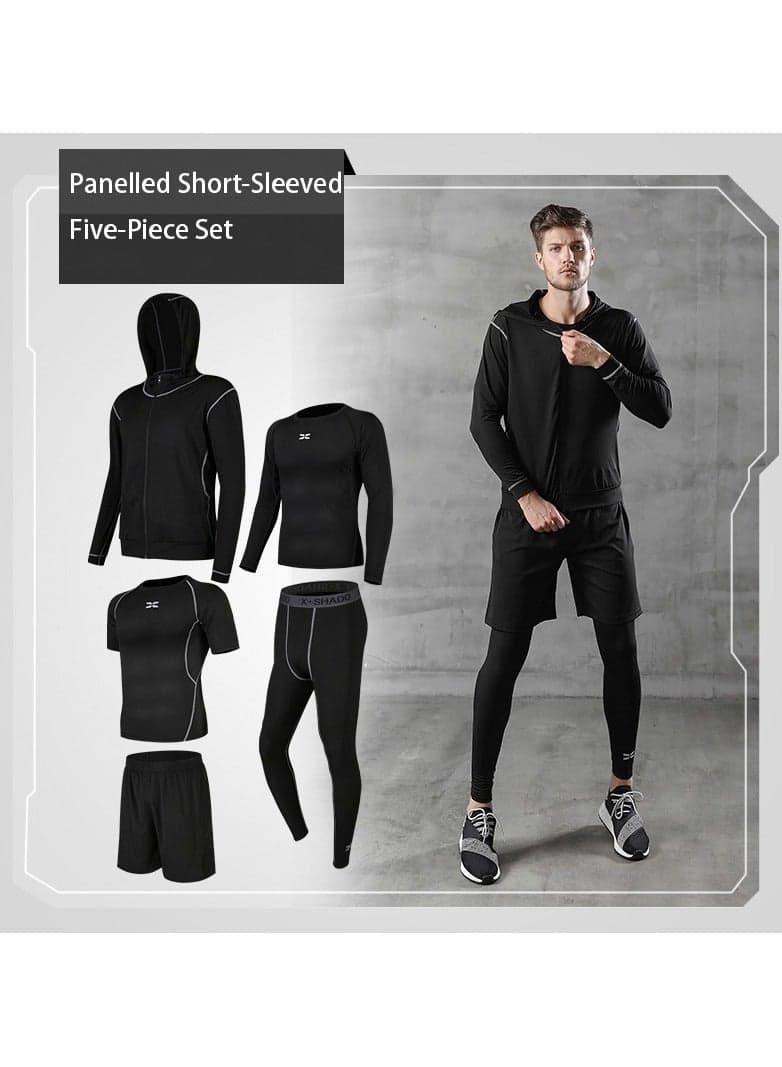 Men's 5-Piece Sports Running Set – Tight-Fitting, Breathable, Moisture-Wicking Gym Clothes