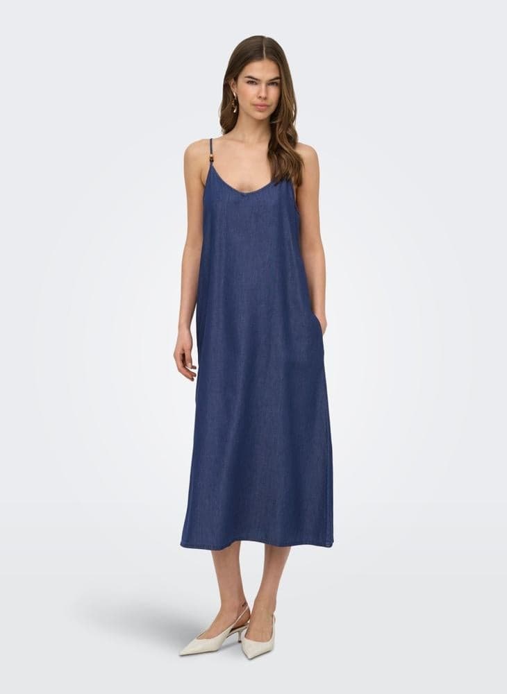Beaded Sleeveless Denim Maxi Dress