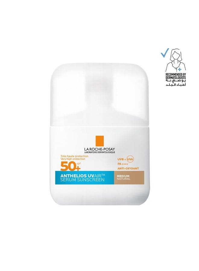 La Roche-Posay Anthelios UVAir Medium Natural Shade Sunscreen Serum SPF 50+ with Niacinamide; Daily Facial Sunblock for Men/Women; Light as Air Texture with Invisible Finish for All Skin Types 50ML