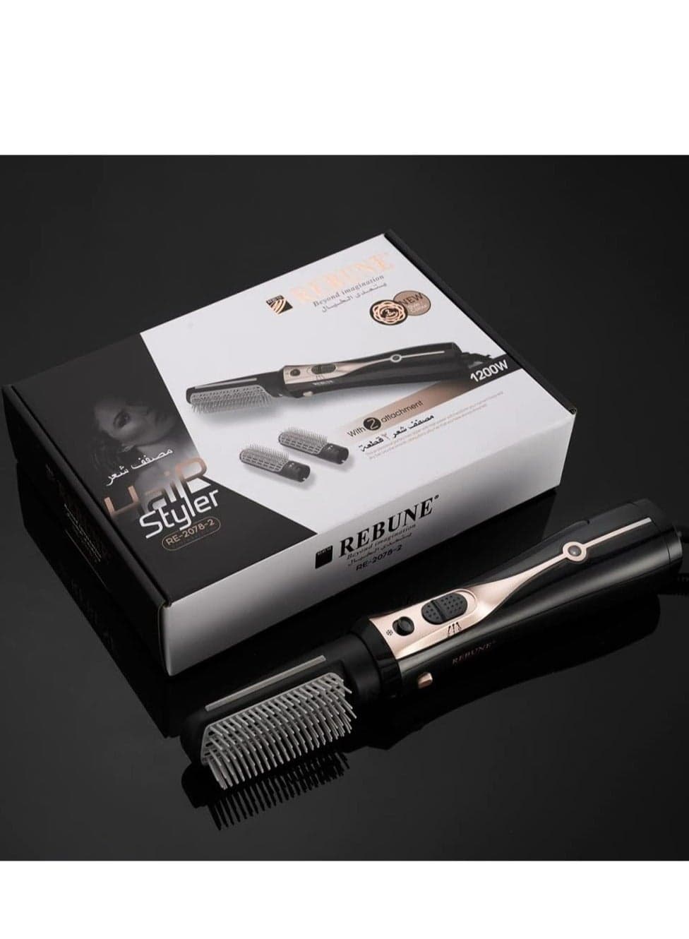 Original RE-2078-2 Electric Hair Styler Brush With 2 Attachment 1200W UAE Plug black