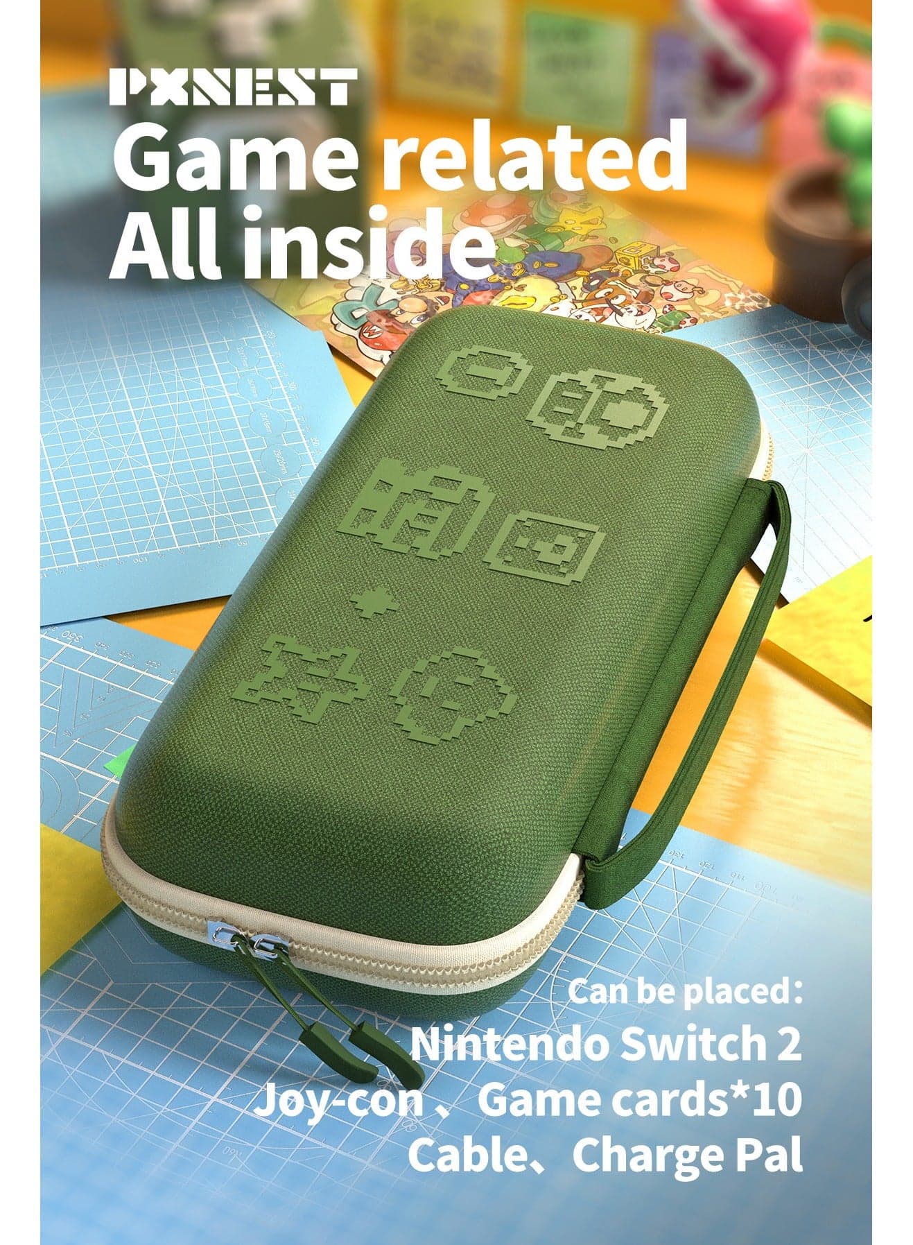 PXnest Hard Shell Carrying Case for Nintendo Switch 2, Protective Hard Shell Portable Switch Travel Case, Durable Nylon, Large Capacity, Switch 2 Accessory