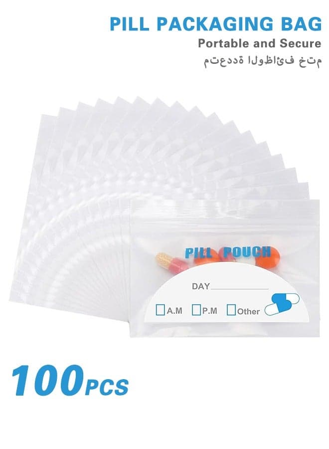 100 Pack Pill Pouch Bags - (4" X 2.75") Thickness is 6 Mil, Portable Plastic Pills Bag Hold Vitamin, Supplements, Medication, and Vitamin Storage