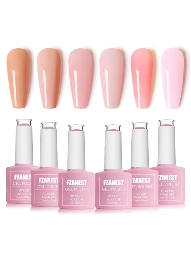 Gel Nail Polish Jelly Nude Set,Sheer Natural Milky Pink 6 Colors Gel Polish Nail Kit Soak Off LED UV Varnish Nail Art Manicure Kit