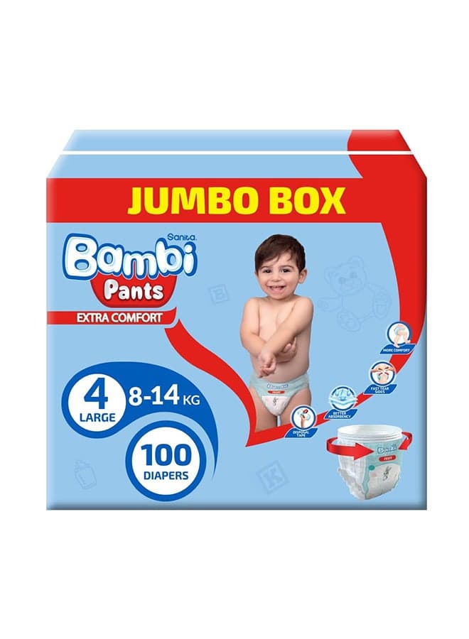 Bambi Pants Jumbo Box Size 4 Large 8-14 Kg 100 Count