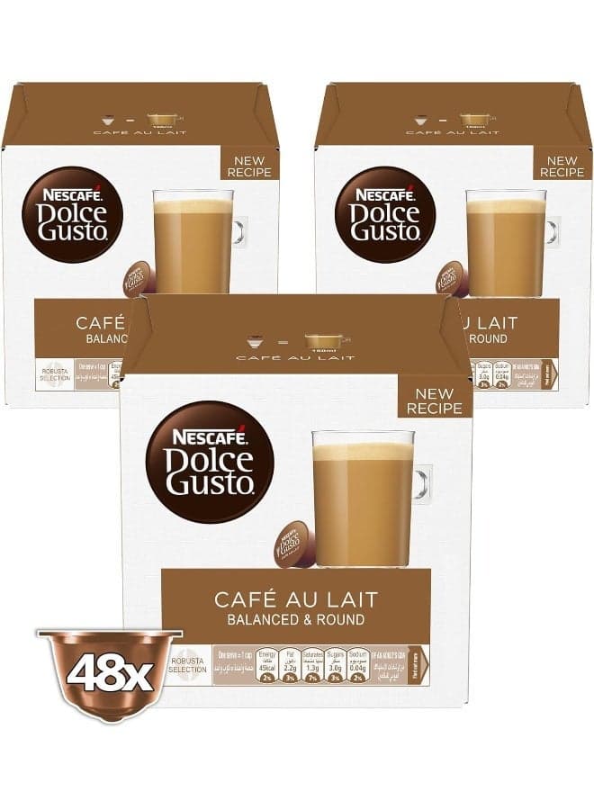 Dolce Gusto Cafe Au Lait 16 Coffee Capsules 480grams Pack of 3