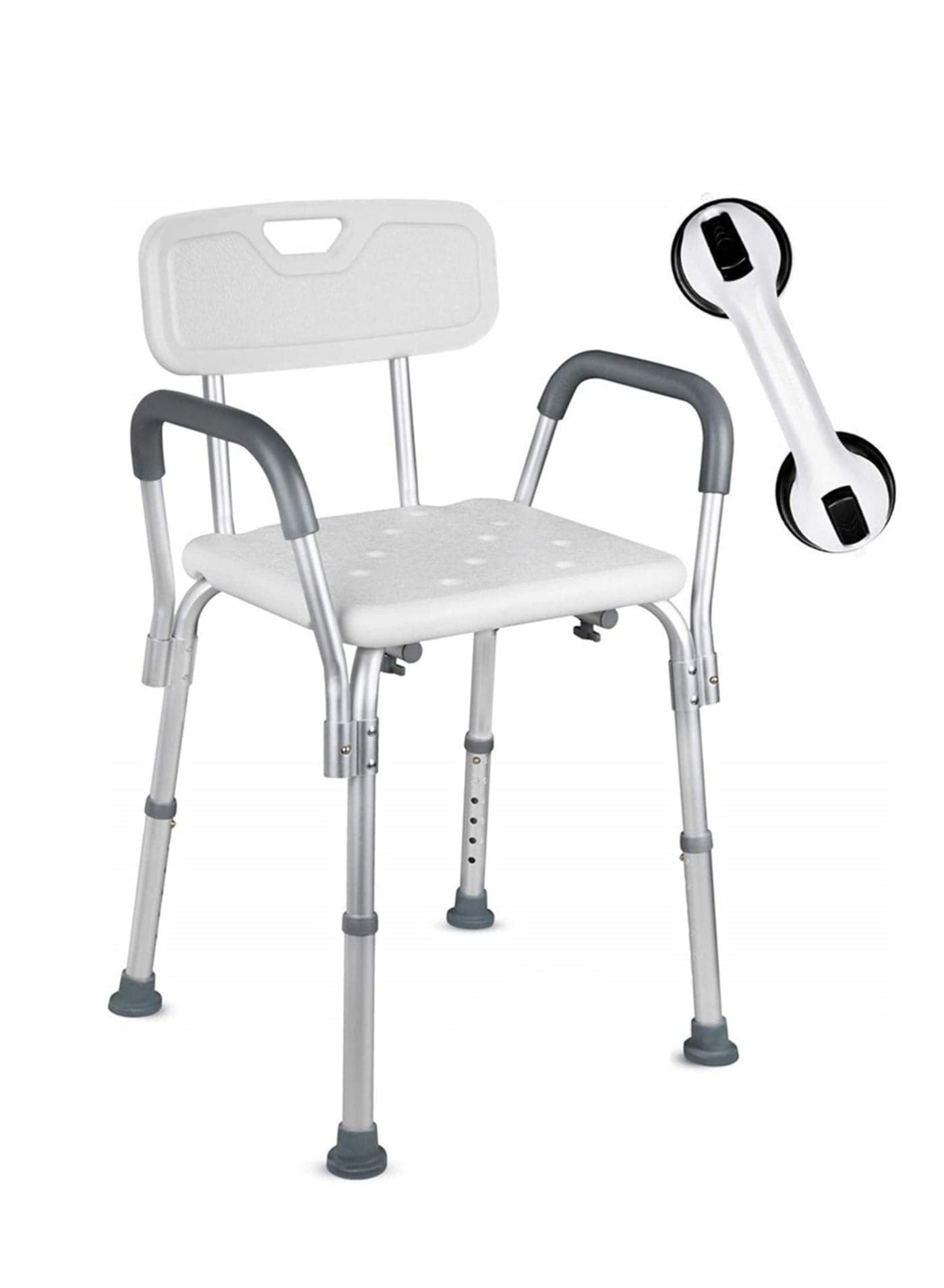 Elderly Bath Chair with Back and Arms, Sitz Shower Chair, Bath Aid Stool, Aluminum Alloy Non-Slip Bathroom Stool, with Suction Assist Grab Bar,Suitable for Aging