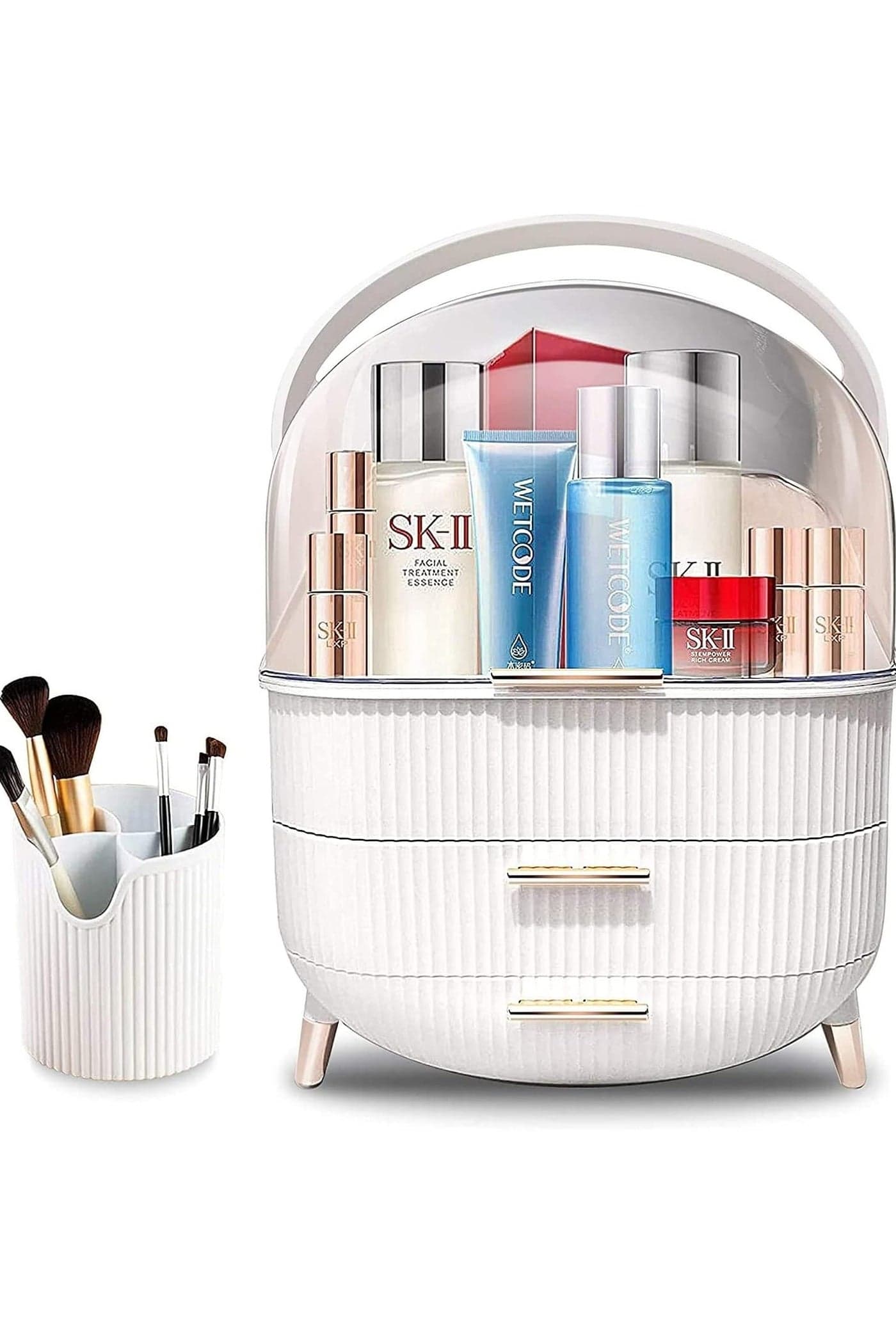 Large Cosmetic Makeup Organizer, Dust Water Proof Cosmetics Storage Display Case, Suitable for Bathroom Countertop and Bedroom Vanity Dresser WHITE