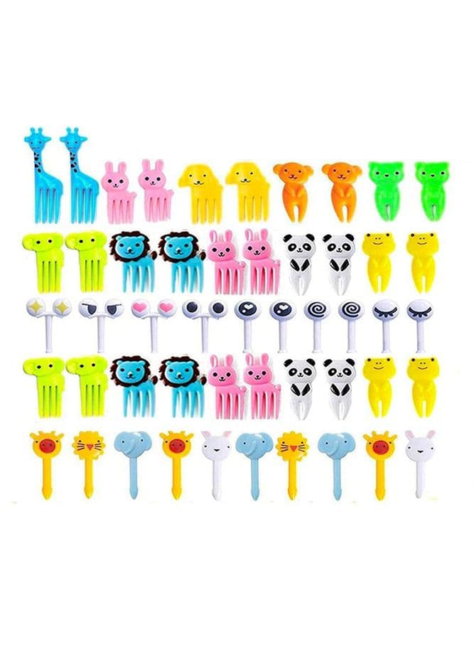 50-Piece Animal Fruit Forks for Baby Mini Cute Cartoon Toothpick Plastic Sticks Decor for Kids Multicolor