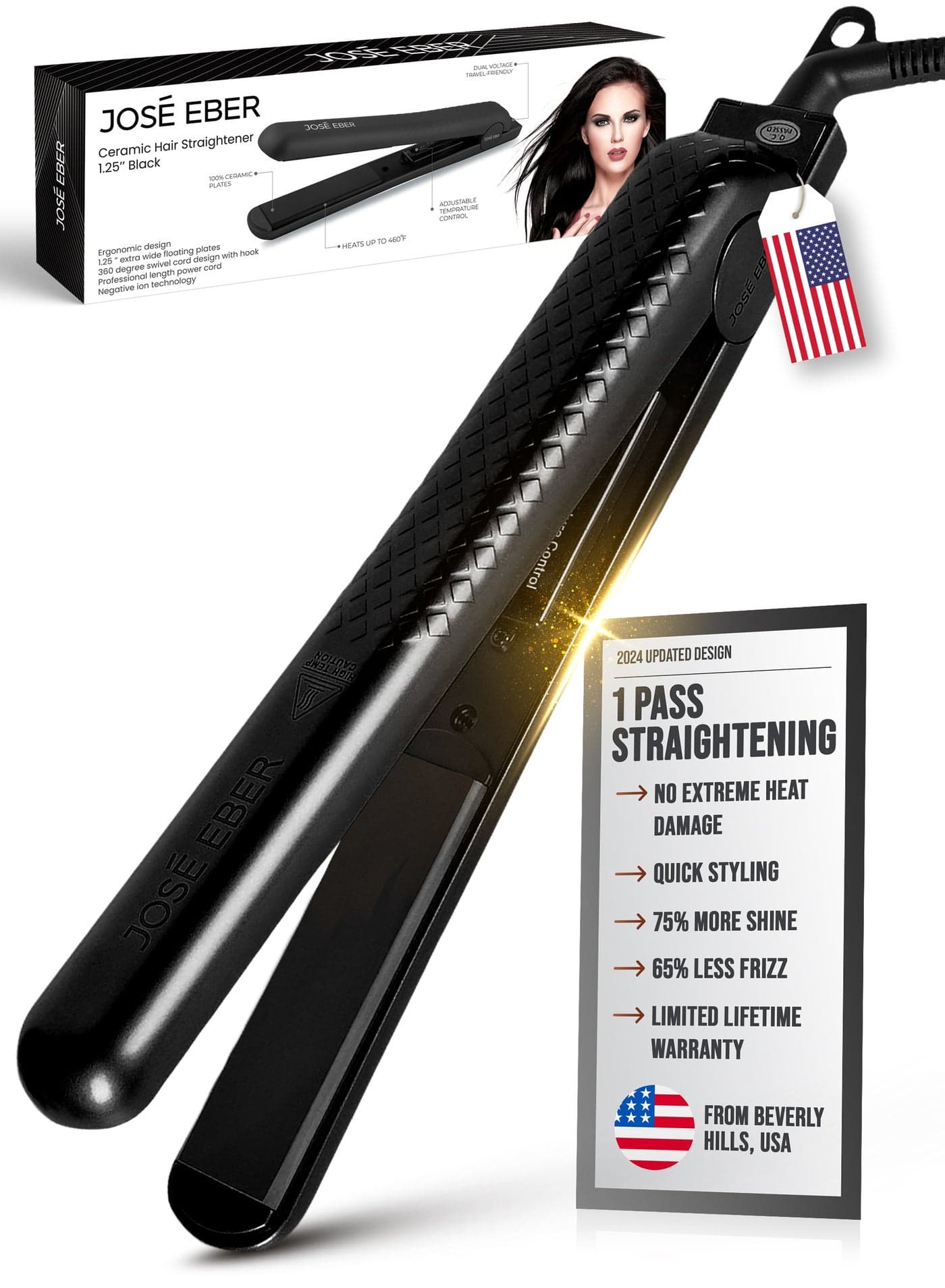 Pure Ceramic Flat Iron - Frizz-Free Styling Hair Straightener For Salon-Quality Results- Dual Voltage Travel Iron Black