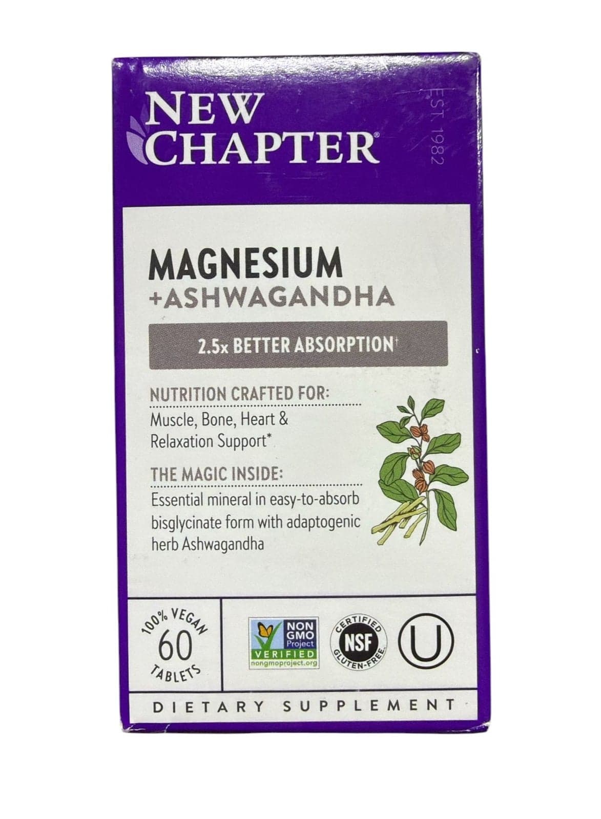 Magnesium + Ashwagandha, 2.5x Better Absorption, 60 Tablets