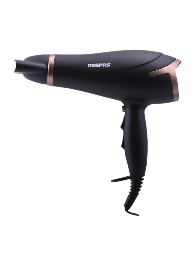 Geepas GH8643 Hair Dryer - 2-Speed & 3 Temperature Settings 2200W, Cool Shot Function For Frizz Free Shine Detachable Cap- 2 Years Warranty Black