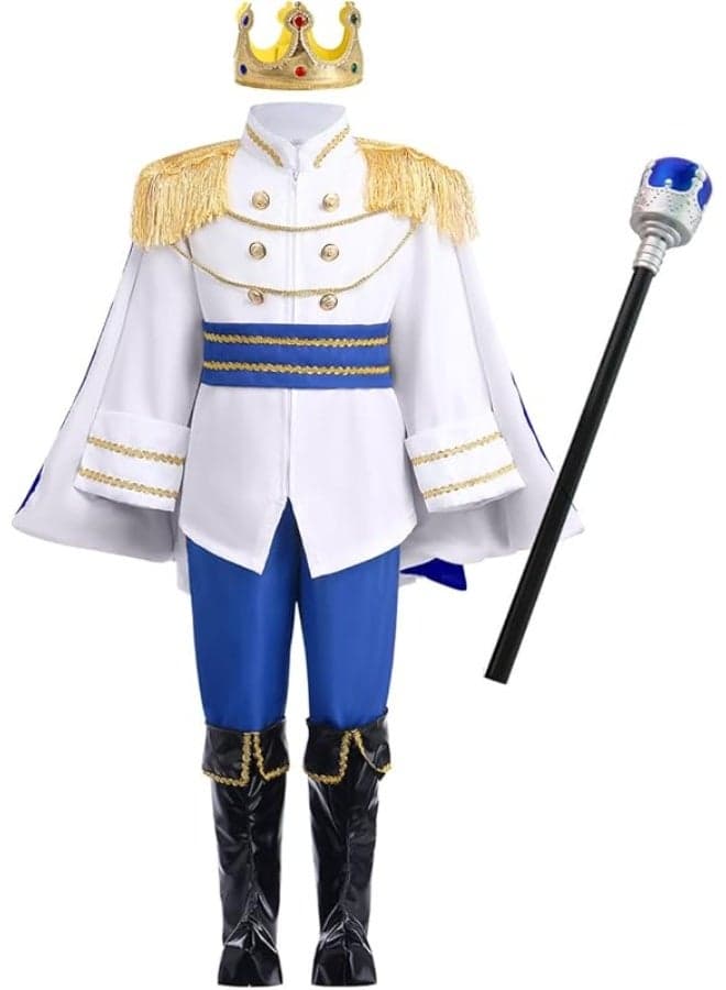 Home Smart Royal Prince Costume for Kid's Prince Outfit Coat Trouser Boot Cover and Accessories for Birthday Party Themed School and Party Favor (Blue)
