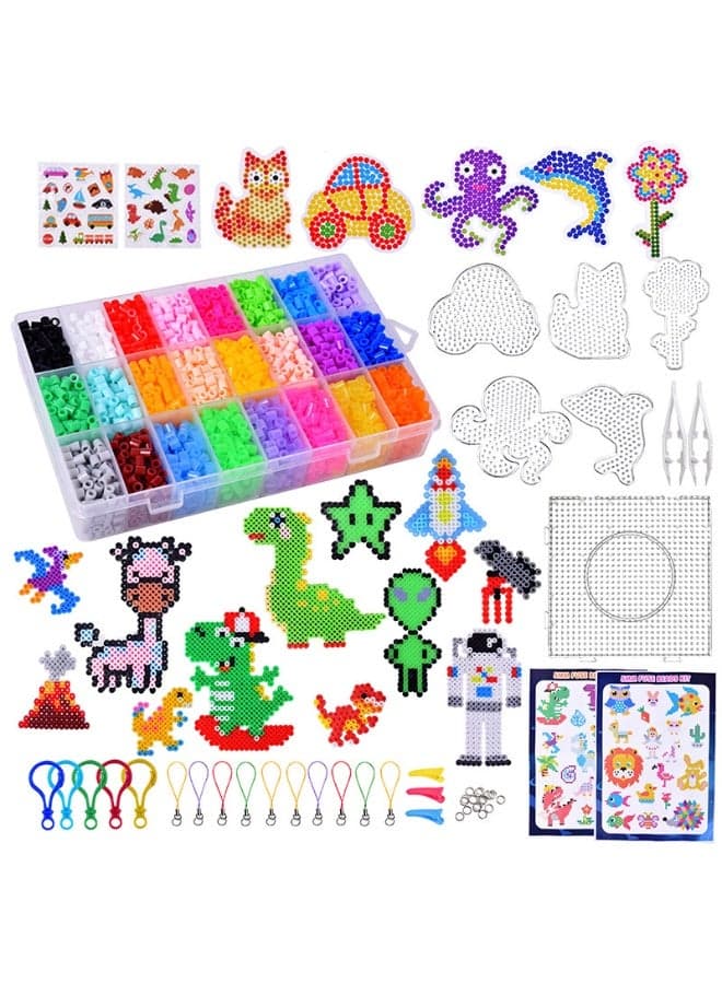 Animal Perler Beads Kit for Kids, 24 Color Fuse Beads Set with Keychains, Phone Straps, Templates & Ironing Paper, Creative DIY Craft Jewelry Making Toy Gift for Children