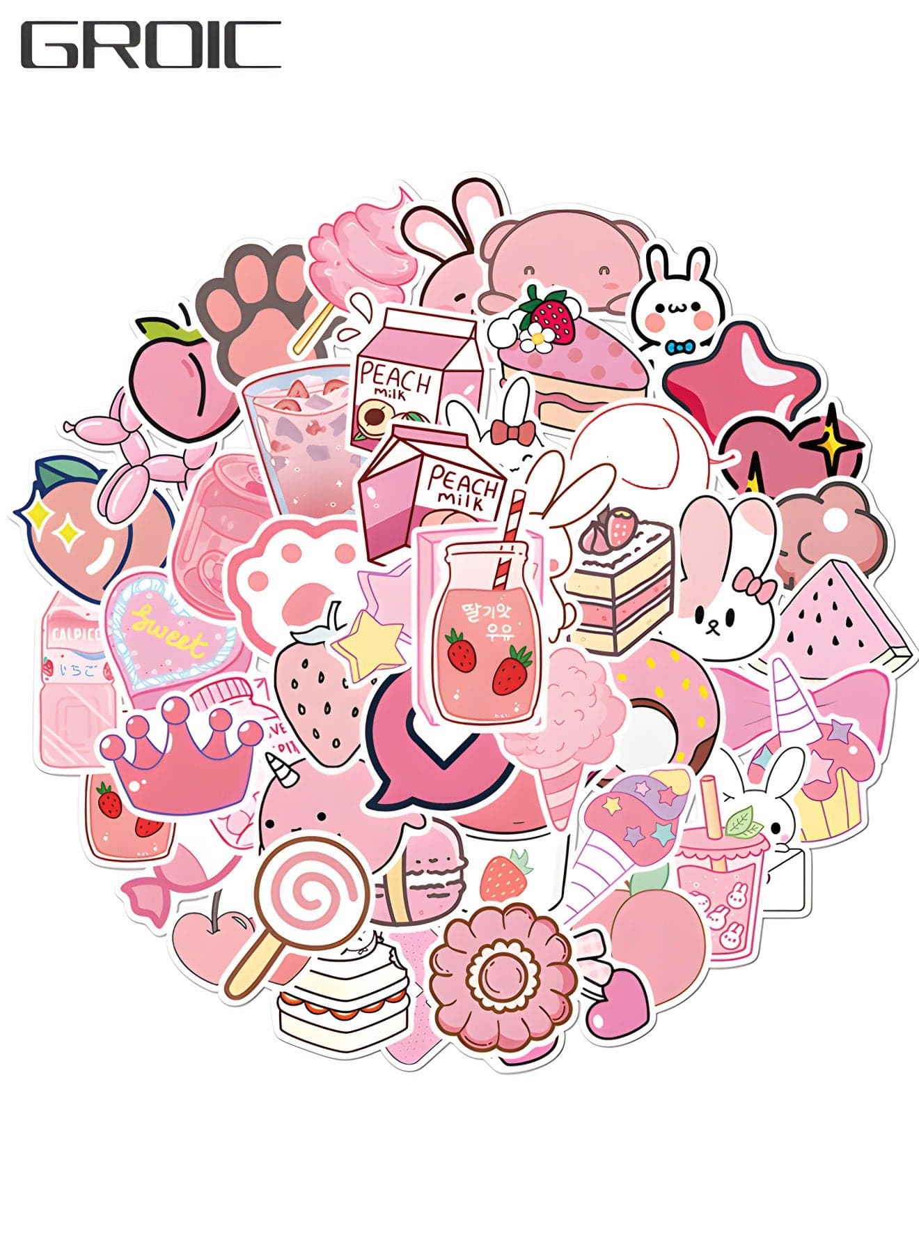 50 Pcs Kawaii Rabbit Stickers,Girl's Pink Aesthetic Stickers,Waterproof Stickers Scrapbook Water Bottle Laptop Skateboard Journal Bicycle DIY Decals