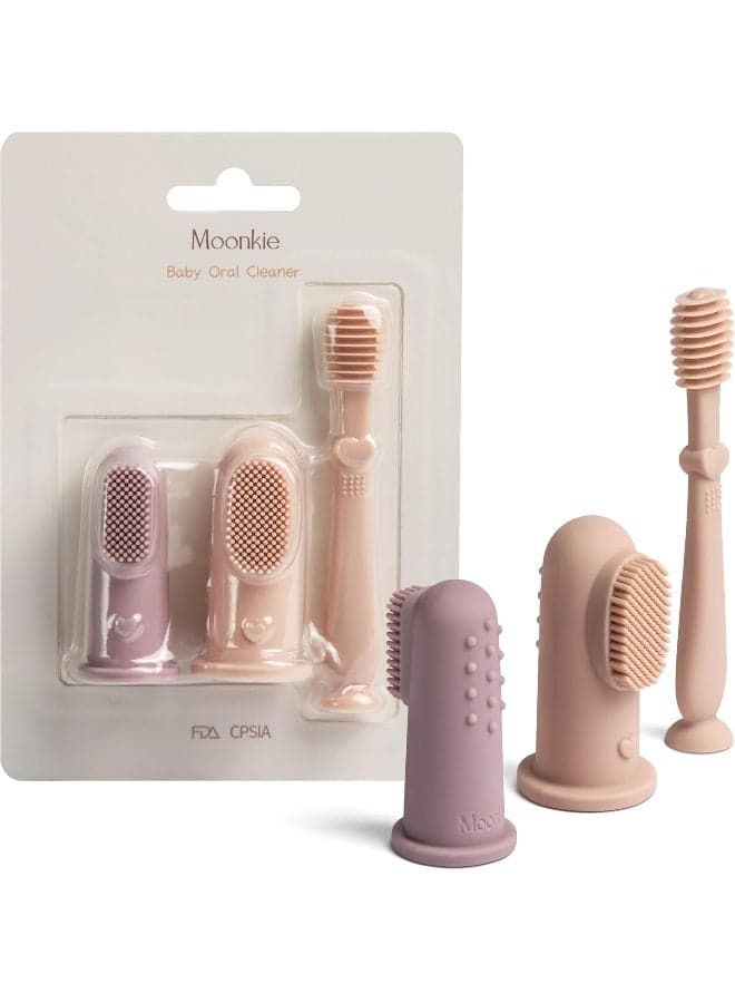 Moonkie Baby Finger Toothbrush Tongue Oral Cleaner Kit for 3 Months +, 3 Pcs (Blush/Pale Mauve/Blush)