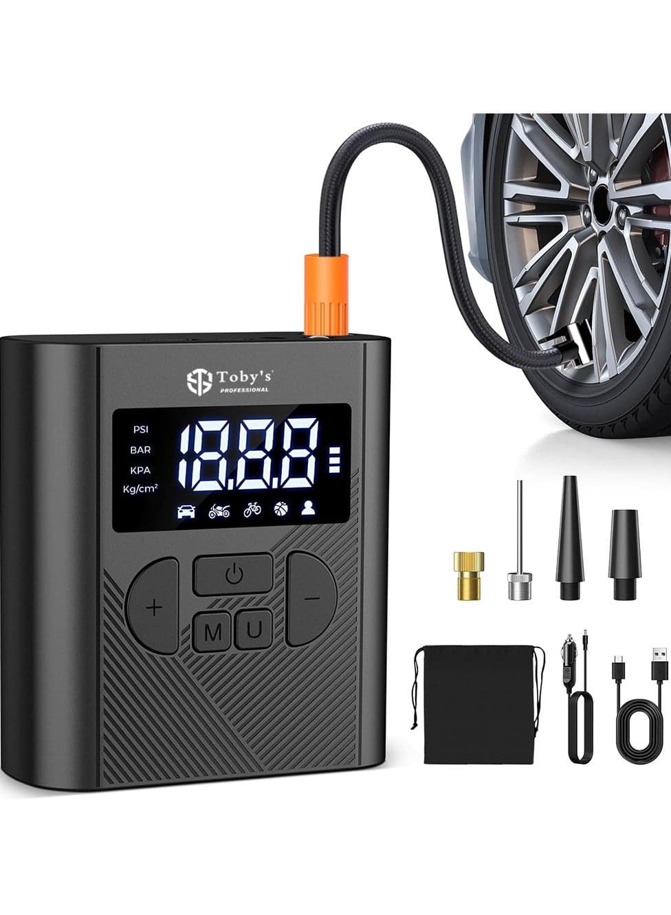Toby's AC-P6 Tire Inflator Portable Air Compressor 20000mAh Battery & 12V DC Cordless Air Pump for Car Tires 150PSI